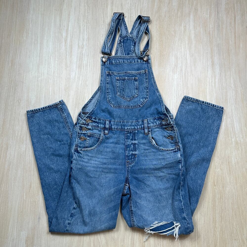 American Eagle Original Distressed Medium Wash 90s Denim Bib Overalls XS